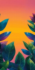 Fototapeta premium Tropical Leaves on Orange and Pink Gradient Background