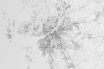 Map of the streets of Gothenburg (Sweden) on white background. 3d render, illustration