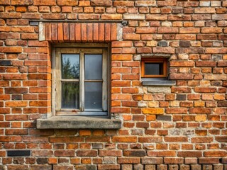 This exterior brick home boasts a small window opening with a weathered cement window sill, adding to its understated yet charming demeanor.