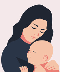  flat a child is carried by his mother with soft color