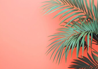 Fototapeta premium Tropical Palm Leaves on Pink Background