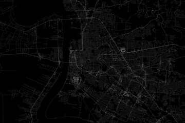 Stylized map of the streets of Baton Rouge (Louisiana, USA) made with white lines on black background. Top view. 3d render, illustration