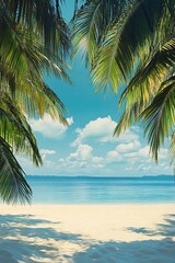 Fototapeta premium Tropical Beach with Palm Trees and Blue Sky