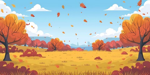 Autumn Landscape With Falling Leaves And Trees