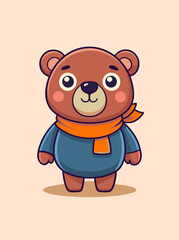 Fototapeta premium Cute little bear cartoon with orange scarf, vector illustration for winter design.