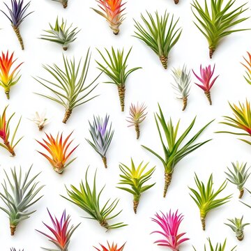 Seamless pattern of tillandsia plants. photography 