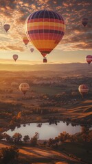 Obraz premium Colorful Hot Air Balloons. Spectacular Sunrise Landscape Background. 