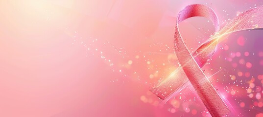 Elegant Breast Cancer Awareness Flyer with Pink Ribbon and Glowing Light Effects for Print and Poster Designs