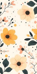 Floral Illustration With Yellow, Pink, And Peach Flowers