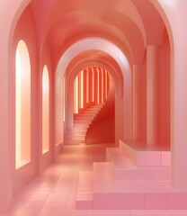 Pink Archway Hallway with Stairs