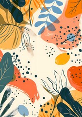 Abstract Floral Pattern with Colorful Shapes and Dots