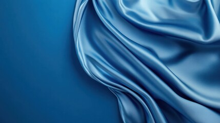 Obraz premium Smooth Blue Satin Fabric Draped on Blue Background.