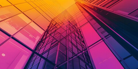 Glass Building with Purple and Orange Gradient