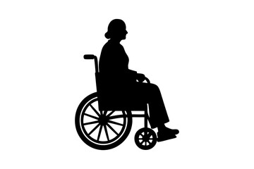 People on a wheelchair Silhouette vector illustration on white background. Vector silhouette.