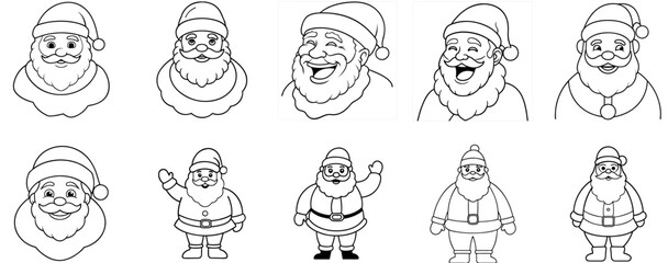 Santa Claus Line Drawing Set, Various Emotions
