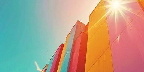 Fototapeta premium Colorful Building Facade with Bright Sunlight
