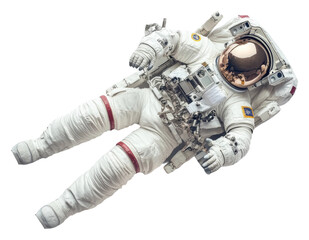 Astronaut floating in space during a spacewalk isolated on transparent background