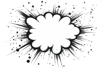 Comic-style explosion with blank center isolated on transparent background