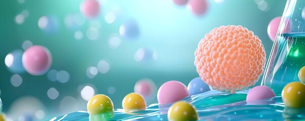 Synthetic cell membrane with lipid bilayers floating in a colorful liquid medium