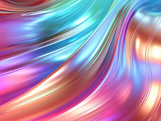 Outstanding Holographic Blue Foil Wallpaper: Abstract Wavy Texture in Pastel Violet, Blue, Yellow