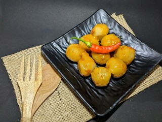 Extra spicy cilok. photo of a typical Indonesian food often called 