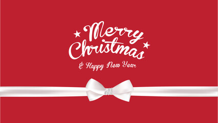 Christmas and New Year greetings with white ribbon on red background © yoyo