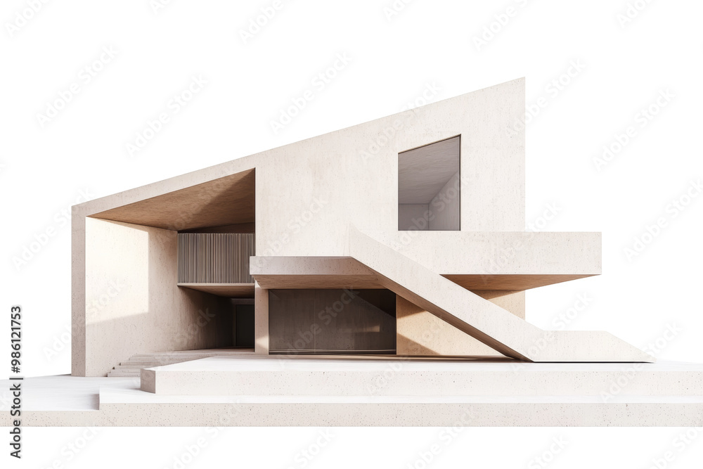 Poster Abstract minimalist architecture with geometric shapes and neutral tones, isolated on a white background