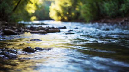 Fototapeta premium Blurred bokeh of a calm, flowing river