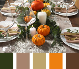 Shades of fall. Autumn table setting and matching color palette