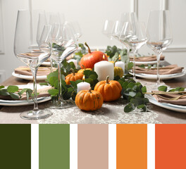 Shades of fall. Autumn table setting and matching color palette