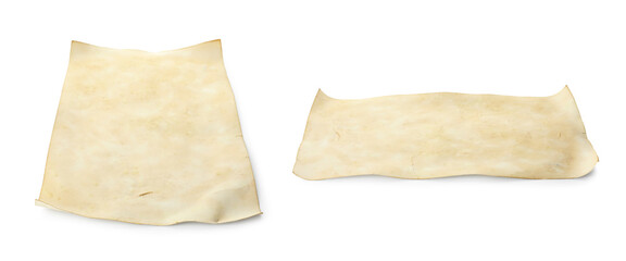 Two sheets of old parchment paper isolated on white