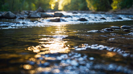 Fototapeta premium Blurred bokeh of a calm, flowing river