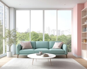 This stylish kitchen showcases pastel colors, clean lines, and a bright atmosphere that enhances modern living