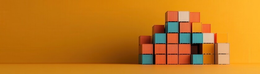 Obraz premium Global exports and supply chain management in trade flat design, front view, international business theme, 3D render, Complementary color scheme