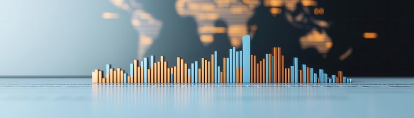 Globalizationdriven economic development and trade flat design, front view, financial markets theme, 3D render, Complementary color scheme