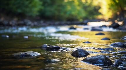 Blurred bokeh of a calm, flowing river