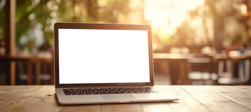 Modern Laptop Mockup on a Clean Desk in a Trendy Office - High-Quality Transparent PNG Banner for Creative Designers, Entrepreneurs, and Tech Startups