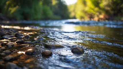 Fototapeta premium Blurred bokeh of a calm, flowing river