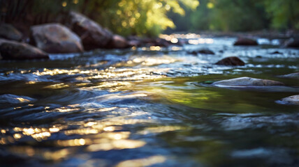 Fototapeta premium Blurred bokeh of a calm, flowing river