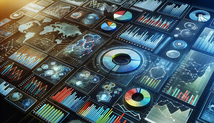 charts and graphs. Concept image of data gathering and statistical working.
