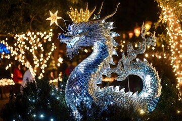 Unicorn with Garland and Bells in Snow - Magical Christmas Scene