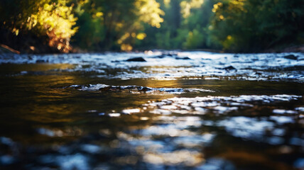 Fototapeta premium Blurred bokeh of a calm, flowing river