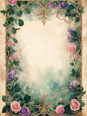 Floral ornament on a sheet of old paper. Natural patterned border