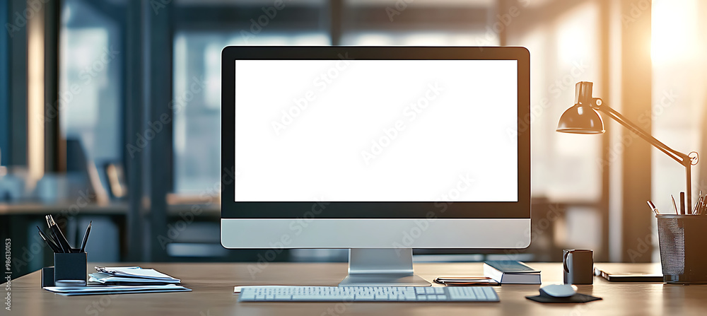 Canvas Prints contemporary computer screen mockup in a sleek office setting - transparent png banner for web desig