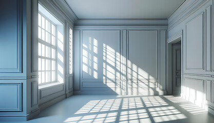 Empty room with shadows of window.