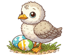 Gull Bird and Easter color on a white background