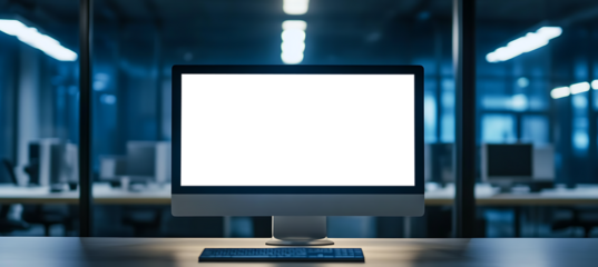 Stylish Office Setup Featuring a Computer Screen Mockup - Transparent PNG Banner for Creative Professionals, Designers, and Digital Content Creators
