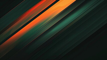 Fototapeta premium Abstract wallpaper in emerald to black tones accented with bold orange stripes backdrop