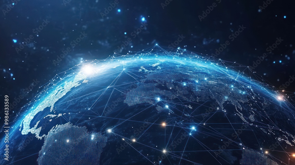 Wall mural digital network connecting the globe.