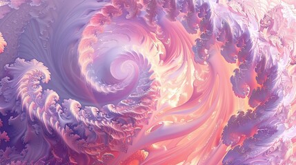 Fractal wallpaper with swirling pastel clouds in lavender and peach
